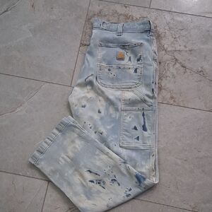 Carhartt Men's Light Blue and White Relaxed Jeans